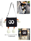 Car Cute 2 in 1 Trash Can with Tissue Holder Box Seat Back Bag Hanging over the Seat Organizer Plush Cartoon Animal Storage Garbage,Black
