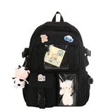 K‑Style Kids Backpack with Cute Accessories, 43×31cm Large Capacity School Backpack, Black Casual Daypack for Children & Teenagers