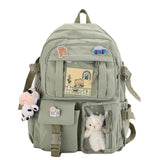 K‑Style Kids Backpack with Cute Accessories, 43×31cm Large Capacity School Backpack, Green Casual Daypack for Children & Teenagers