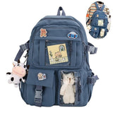 K‑Style Kids Backpack with Cute Accessories, 43×31cm Large Capacity School Backpack, Blue Casual Daypack for Children & Teenagers