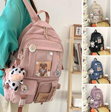 K‑Style Kids Backpack with Cute Accessories, 43×31cm Large Capacity School Backpack, Blue Casual Daypack for Children & Teenagers
