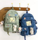 K‑Style Kids Backpack with Cute Accessories, 43×31cm Large Capacity School Backpack, Blue Casual Daypack for Children & Teenagers