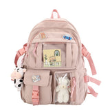 K‑Style Kids Backpack with Cute Accessories, 43×31cm Large Capacity School Backpack, Pink Casual Daypack for Children & Teenagers