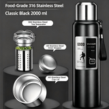 2000 ml Outdoor 316 Stainless Steel Vacuum Flask, Large‑Capacity Travel Insulated Water Bottle with Tea Infuser, All‑Steel Thermos for Hiking & Camping, Black In Australia - Darrahopens