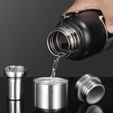 2000 ml Outdoor 316 Stainless Steel Vacuum Flask, Large‑Capacity Travel Insulated Water Bottle with Tea Infuser, All‑Steel Thermos for Hiking & Camping, Black