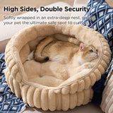 Cat Bed, Washable Round Cute Pet Beds for Indoor Cats, Super Soft Corduroy Kitten Bed with Anti-Slip Bottom, 20''x20''x8'', Sandy Beige