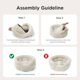 Cat Bed, Washable Round Cute Pet Beds for Indoor Cats, Super Soft Corduroy Kitten Bed with Anti-Slip Bottom, 20''x20''x8'', Cream