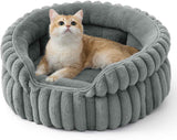 Cat Bed, Washable Round Cute Pet Beds for Indoor Cats, Super Soft Corduroy Kitten Bed with Anti-Slip Bottom, 20''x20''x8'', Warm Gray