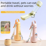 Portable Dog Water Bottle with Fold‑Down Drinking Bowl, Pink 3‑in‑1 Pet Travel Water Dispenser with Fine Mist Spray, Food Storage & Carrying Strap for Walking & Outdoor Trips