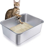 Stainless Steel Cat Litter Box - Large Metal High-Sided Pan for Cats, Pets, Non-Stick, Odor-Free, Easy to Clean, Splash-Proof, Durable (23.6" L x 15.8" W x 6" H)