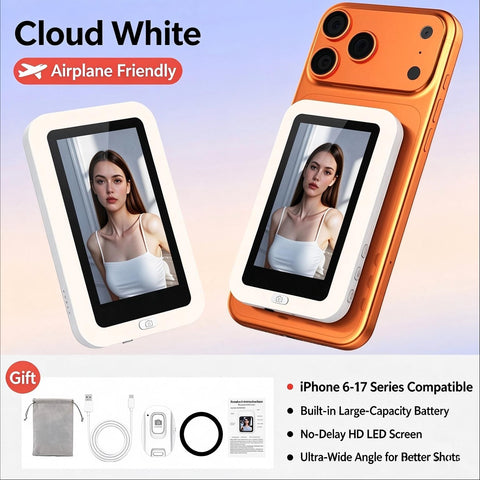New Phone Selfie Screen Mirroring Display with Built-in Fill Light, Touch Screen Selfie Monitor for Mobile Phone