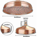 8 Inch Solid Copper Rain Shower Head, Antique Copper Round Rainfall Shower Head, Adjustable Angle Fixed Mount Large Overhead Rain Shower Compatible with Standard Shower Arm for Bathroom Renovation