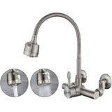 Wall Mounted Kitchen Tap, Food-Grade 304 Stainless Steel Flexible Gooseneck Faucet with 2 Spray Modes, 360° Swivel Kitchen Sink Tap, Mount Hole Distance 12-18cm for Laundry & Kitchen Sink