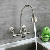 Wall Mounted Kitchen Tap, Food-Grade 304 Stainless Steel Flexible Gooseneck Faucet with 2 Spray Modes, 360° Swivel Kitchen Sink Tap, Mount Hole Distance 12-18cm for Laundry & Kitchen Sink