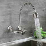 Wall Mounted Kitchen Tap, Food-Grade 304 Stainless Steel Flexible Gooseneck Faucet with 2 Spray Modes, 360° Swivel Kitchen Sink Tap, Mount Hole Distance 12-18cm for Laundry & Kitchen Sink