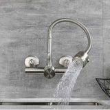 Wall Mounted Kitchen Tap, Food-Grade 304 Stainless Steel Flexible Gooseneck Faucet with 2 Spray Modes, 360° Swivel Kitchen Sink Tap, Mount Hole Distance 12-18cm for Laundry & Kitchen Sink