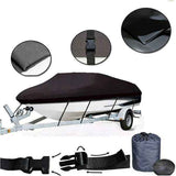 600D Oxford Cloth Boat Cover, Waterproof UV Protection Dustproof Marine Cover for V-Hull Speedboat Motor Yacht, Adjustable Strap & Elastic Hem Design for Outdoor Storage & Trailer Transport