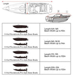 600D Oxford Cloth Boat Cover, Waterproof UV Protection Dustproof Marine Cover for V-Hull Speedboat Motor Yacht, Adjustable Strap & Elastic Hem Design for Outdoor Storage & Trailer Transport