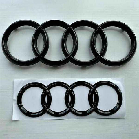 Gloss Black Audi Rings Emblem Set, Front 273mm + Rear 192mm Black Badge Replacement Kit for Audi A1 A3 A4 A5 Models
