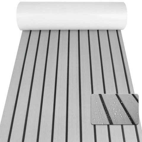 EVA Foam Boat Flooring Mat, 240 x 30 x 0.6 cm Light Grey Marine Decking Sheet, Self-Adhesive Non-Slip Faux Teak Foam Pad for Boat Yacht RV