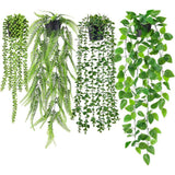 Set of 4 Artificial Hanging Trailing Plants, Fake Eucalyptus, String of Pearls, Boston Fern & Heart Leaf Pothos Vines, Low Maintenance Faux Potted Greenery for Indoor Balcony Wall Home Decor In Australia - Darrahopens