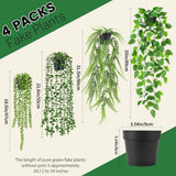 Set of 4 Artificial Hanging Trailing Plants, Fake Eucalyptus, String of Pearls, Boston Fern & Heart Leaf Pothos Vines, Low Maintenance Faux Potted Greenery for Indoor Balcony Wall Home Decor