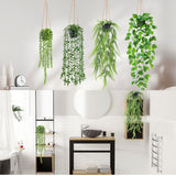 Set of 4 Artificial Hanging Trailing Plants, Fake Eucalyptus, String of Pearls, Boston Fern & Heart Leaf Pothos Vines, Low Maintenance Faux Potted Greenery for Indoor Balcony Wall Home Decor