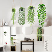 1 Pack Artificial Pea Leaf Hanging Plant with Black Pot, Fake Trailing Pea Pod Vine, Low Maintenance Faux Greenery for Indoor Wall Balcony Home Decor