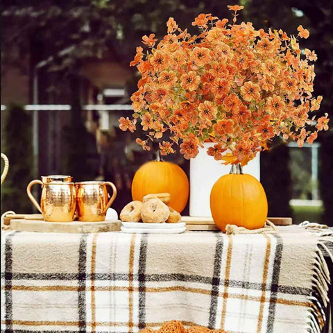 10PCS Artificial Autumn Orange Floral Stems with Eucalyptus & Violet Daisy, Full Faux Fall Bouquet Picks for Australian Farmhouse Harvest Decor In Australia - Darrahopens