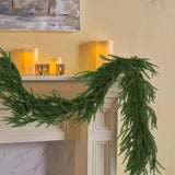 Artificial Norfolk Pine Garland, Real Touch Soft PVC Pine Needle Swag, Fake Cypress Greenery Vine for Christmas Fireplace Mantel Home Xmas Decor