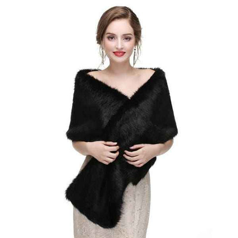 Women's Black Faux Fur Shawl Wrap, Large Long Warm Faux Fur Stole, Winter Shoulder Cover for Wedding Bride Evening Gown Formal Party Cocktail Ball Dress In Australia - Darrahopens