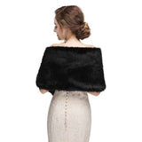 Women's Black Faux Fur Shawl Wrap, Large Long Warm Faux Fur Stole, Winter Shoulder Cover for Wedding Bride Evening Gown Formal Party Cocktail Ball Dress In Australia - Darrahopens