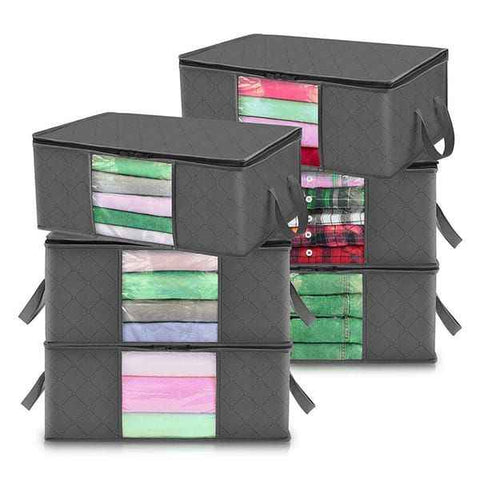 6 Pack 35L Clothes Storage Bags, Foldable Under Bed Storage Boxes with Clear Window, Reinforced Handles Quilt Blanket Organiser Containers for Wardrobe Closet Bedroom Storage In Australia - Darrahopens