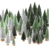 30 Pack Mini Christmas Bottle Brush Trees with Wooden Base, Gradient Green Artificial Frosted Small Pine Trees, Tabletop Mini Xmas Tree Decor for Home Party DIY Craft Table Centerpiece Ornaments In Australia - Darrahopens
