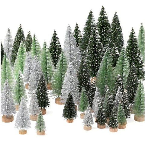 30 Pack Mini Christmas Bottle Brush Trees with Wooden Base, Gradient Green Artificial Frosted Small Pine Trees, Tabletop Mini Xmas Tree Decor for Home Party DIY Craft Table Centerpiece Ornaments In Australia - Darrahopens