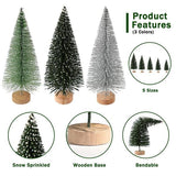 30 Pack Mini Christmas Bottle Brush Trees with Wooden Base, Gradient Green Artificial Frosted Small Pine Trees, Tabletop Mini Xmas Tree Decor for Home Party DIY Craft Table Centerpiece Ornaments