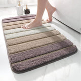 Soft Absorbent Bath Mat Non‑Slip Bathroom Rug Machine Washable 40x60cm Beige Striped