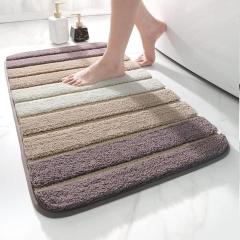 Soft Absorbent Bath Mat Non‑Slip Bathroom Rug Machine Washable 40x60cm Beige Striped