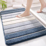 Gradient Striped Plush Bath Mat, Absorbent Quick‑Dry Non‑Slip Bathroom Rug for Home Entrance Bedroom