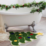 Christmas Tree Shaped Faux Cashmere Bath Rug, Festive Non‑Slip Home Floor Mat for Living Room