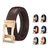 Unisex Double‑Sided Leather Ratchet Belt, Hole‑Free Adjustable Alloy Buckle for Men & Women(Brown）