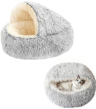 Cave Cat Bed 40cm, Donut Calming Anti‑Anxiety Pet Bed, Grey‑White for Cats & Small Dogs