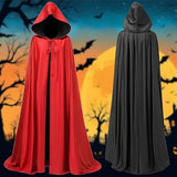 Reversible Hooded Long Cape, Black & Red Double‑Sided Unisex Cloak, Halloween Cosplay Costume for Vampire Reaper Witch Pirate