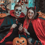 Reversible Hooded Long Cape, Black & Red Double‑Sided Unisex Cloak, Halloween Cosplay Costume for Vampire Reaper Witch Pirate