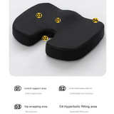 Black Ergonomic U‑Shaped Memory Foam Seat Cushion, Tailbone Relief & Posture Support with Breathable Cover