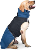 Dog Rain Coat, Waterproof Wind‑Proof Winter Dog Jacket with Reflective Stripes, for Small & Medium Dogs, Blue‑Black, Size XXL