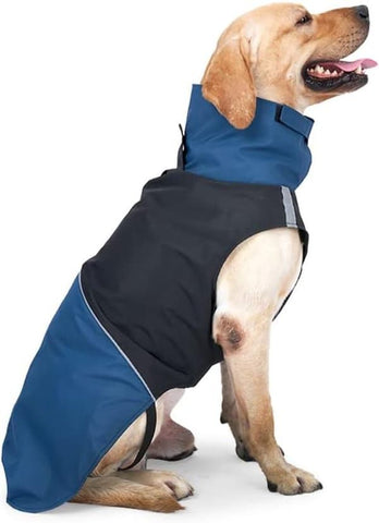Dog Rain Coat, Waterproof Wind‑Proof Winter Dog Jacket with Reflective Stripes, for Small & Medium Dogs, Blue‑Black, Size XXL