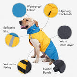 Dog Rain Coat, Waterproof Wind‑Proof Winter Dog Jacket with Reflective Stripes, for Small & Medium Dogs, Blue‑Black, Size XXL