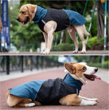 Dog Rain Coat, Waterproof Wind‑Proof Winter Dog Jacket with Reflective Stripes, for Small & Medium Dogs, Blue‑Black, Size XXL