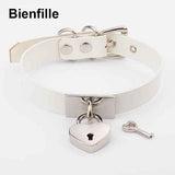 House Of Dasein Leather Collar Locket Love Heart Harajuku Bdsm Sub Slave Punk Choker - White With Silver